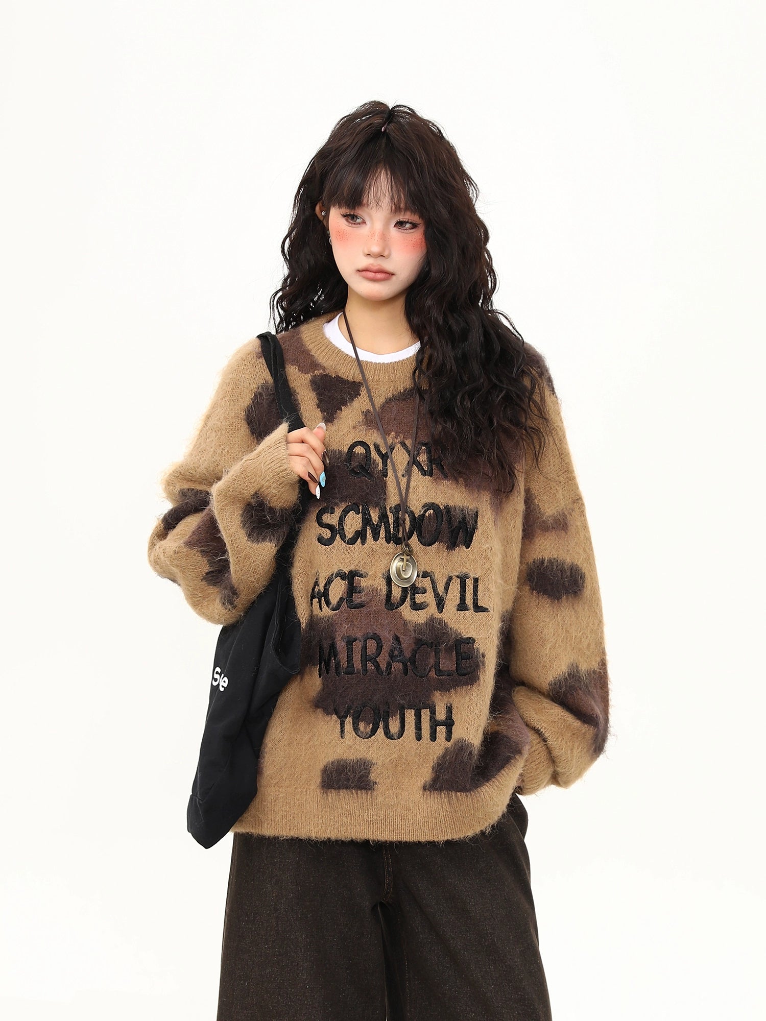 Mocha Mirage Fuzzy Graphic Sweater