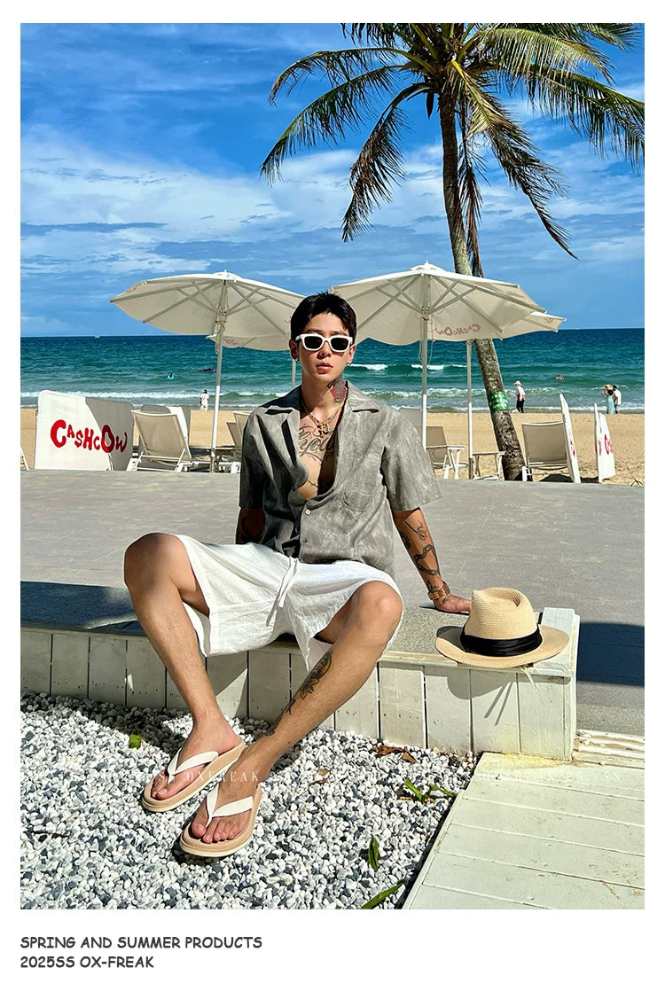 Seersucker Cuban Collar Short-Sleeve Shirt