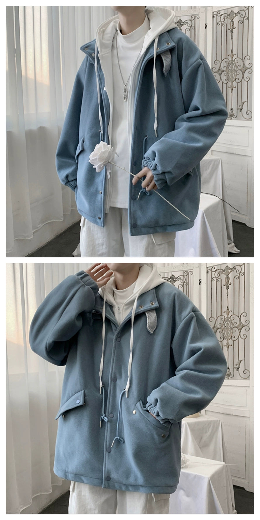 Oversized woolen hooded jacket