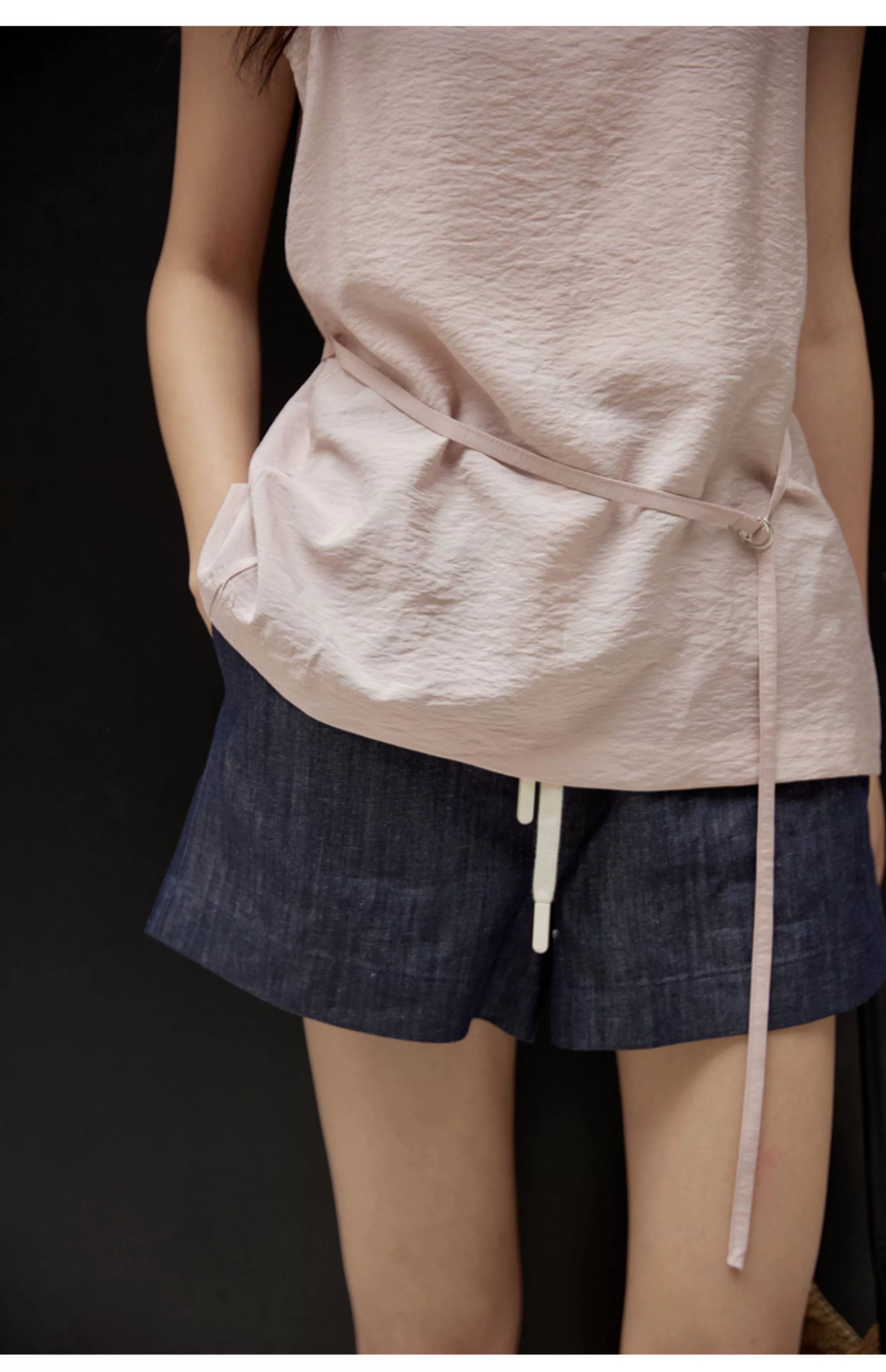 Sleeveless Light Pink Belted Top