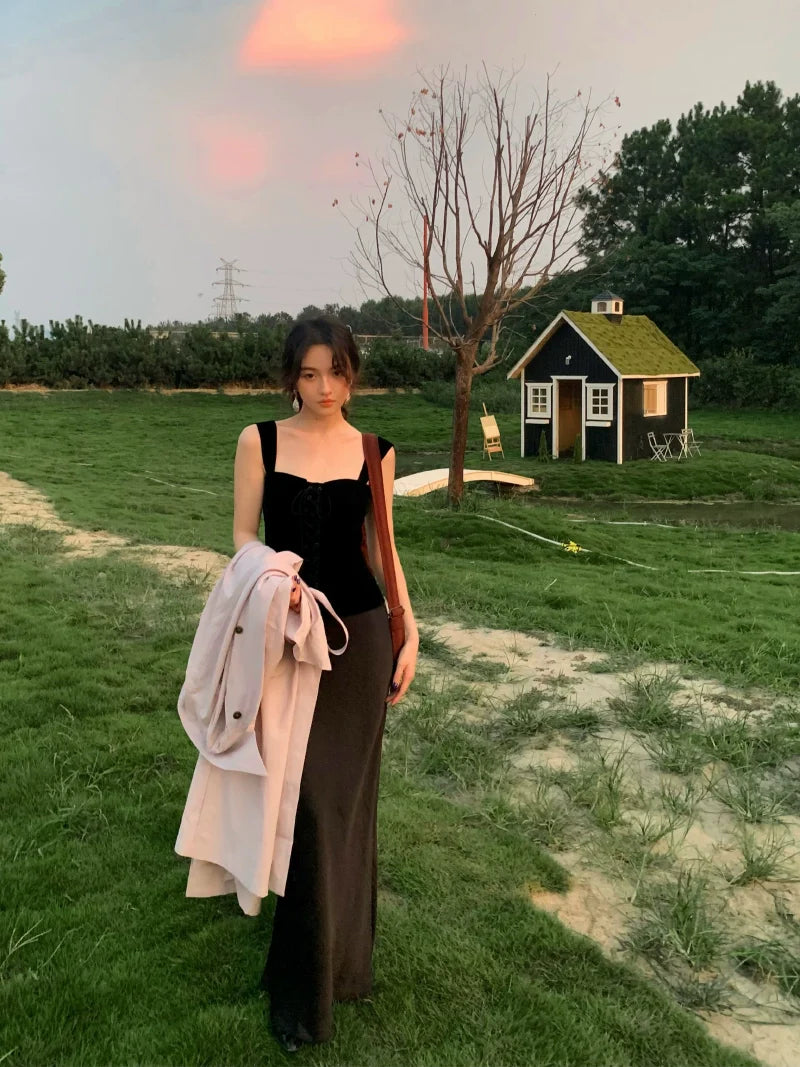 Fishtail High-Waisted A-Line Maxi Skirt