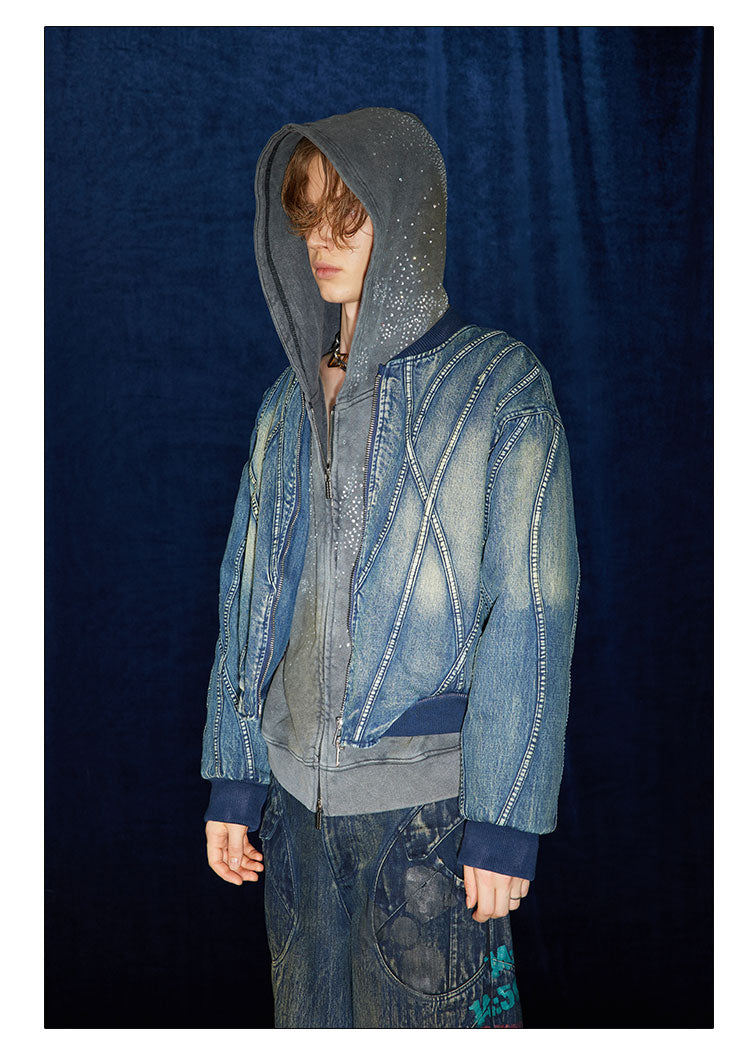 Deconstructed Damaged Denim Bomber Jacket