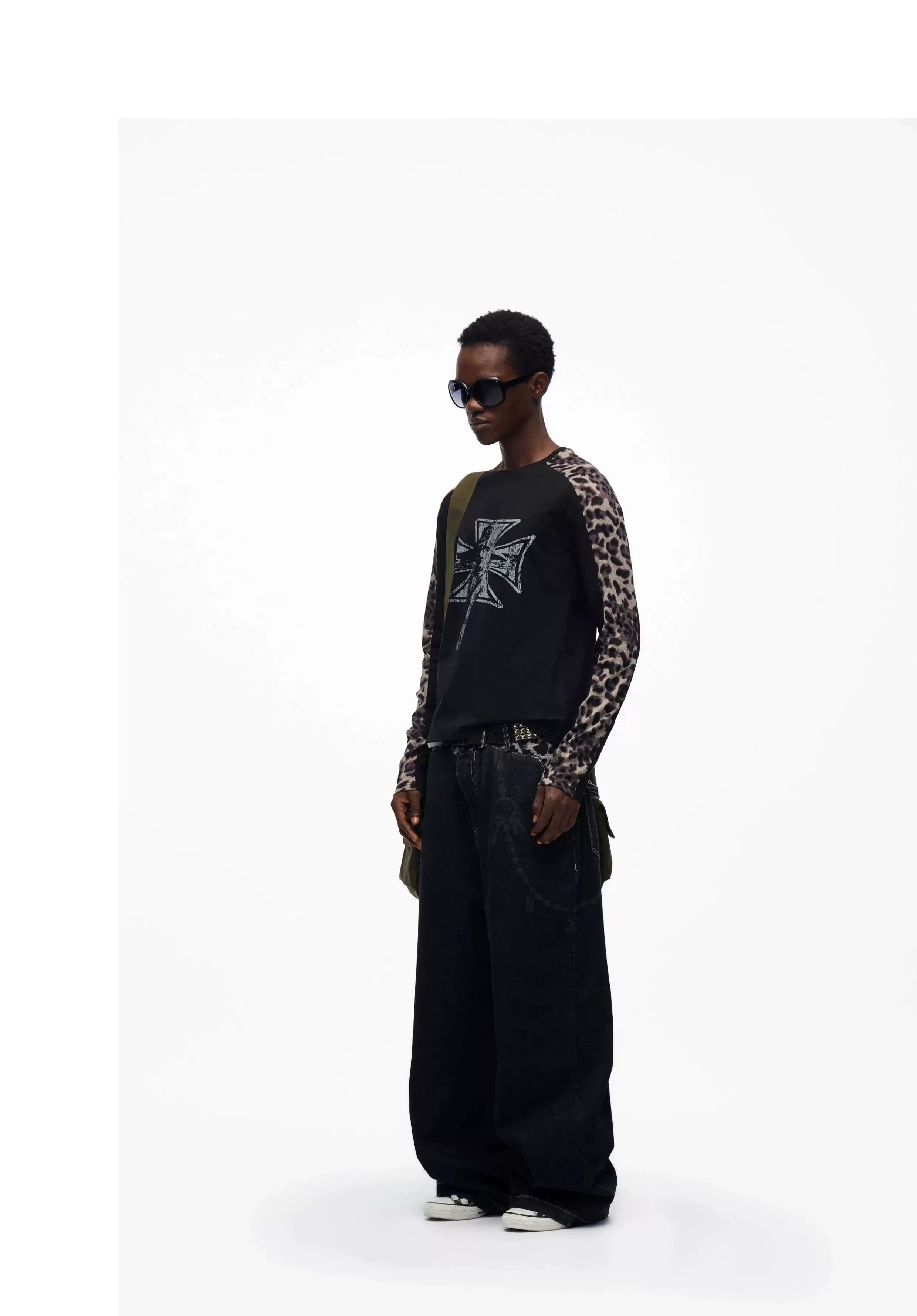 Leopard Waistband Chain Baggy Jeans