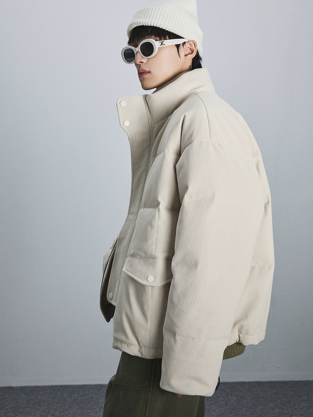 Retro Double-Layer Placket Down Puffer Jacket