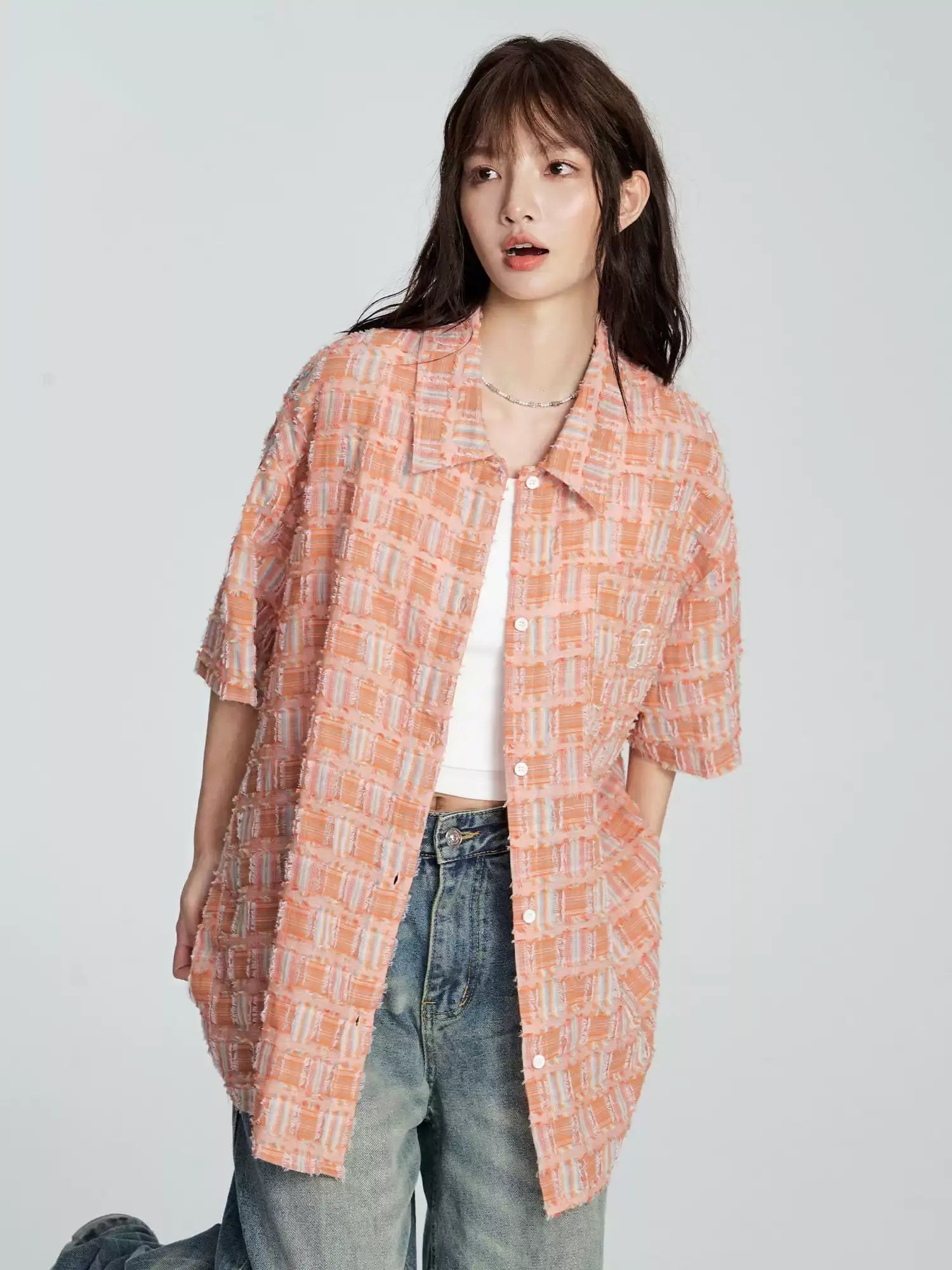 Plaid Shirt with Raw Edge Detailing - chiclara