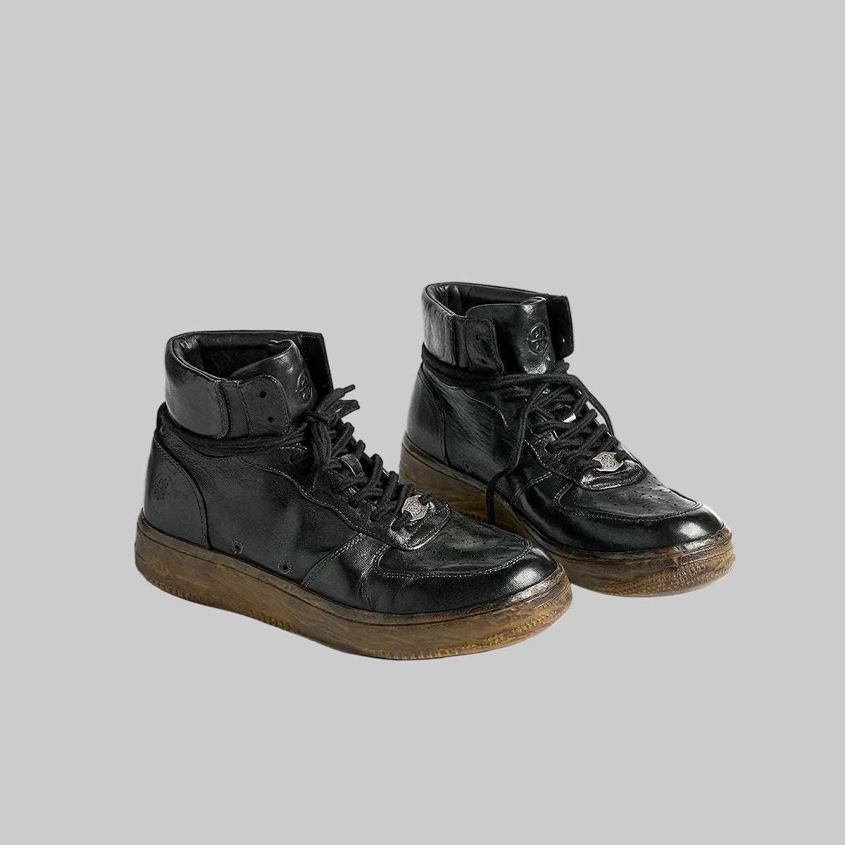 Vintage Black Leather High-Top Sneakers