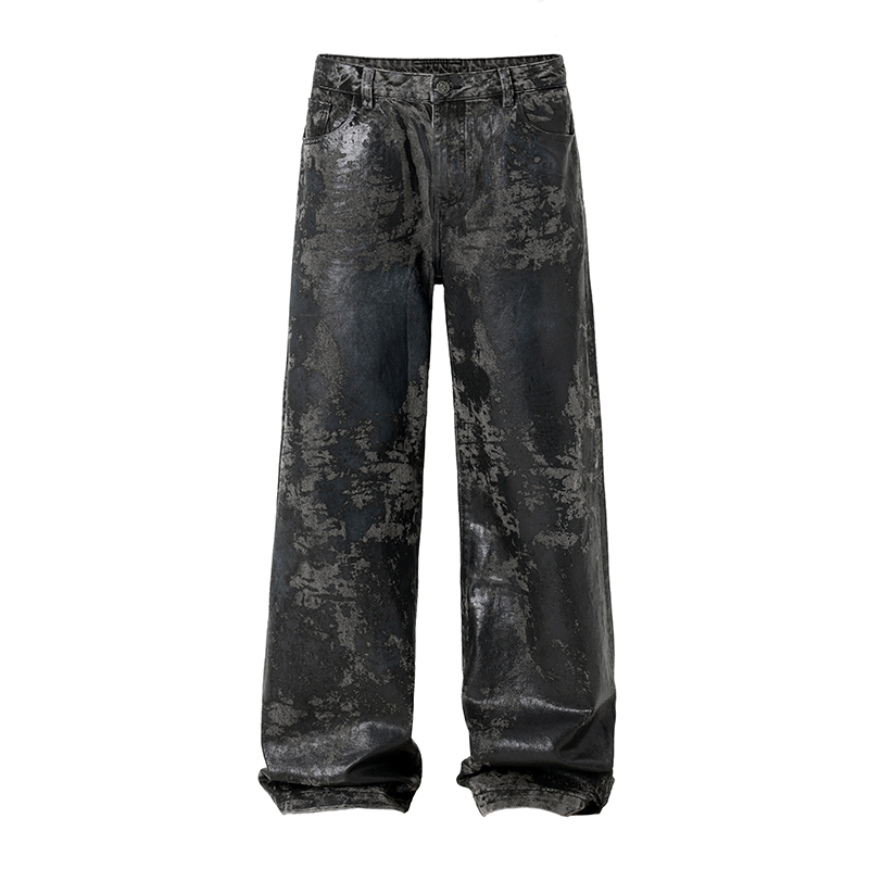 Brush Wax Tie Dye Washed Denim Jeans - chiclara