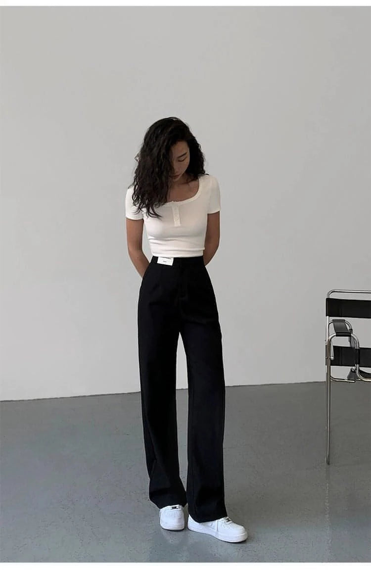 High-Waist Loose Wide-Leg Suit Trousers - chiclara