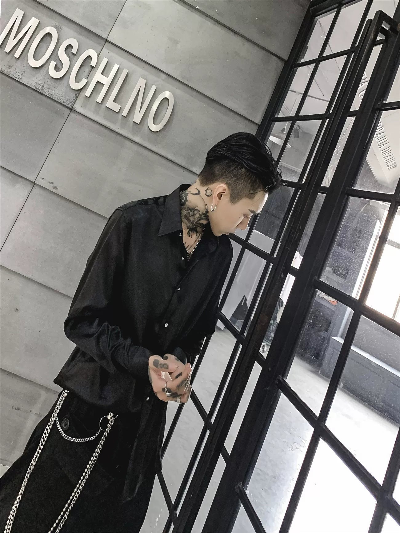 Noir Luxe Liquid Satin Button‑Up Shirt