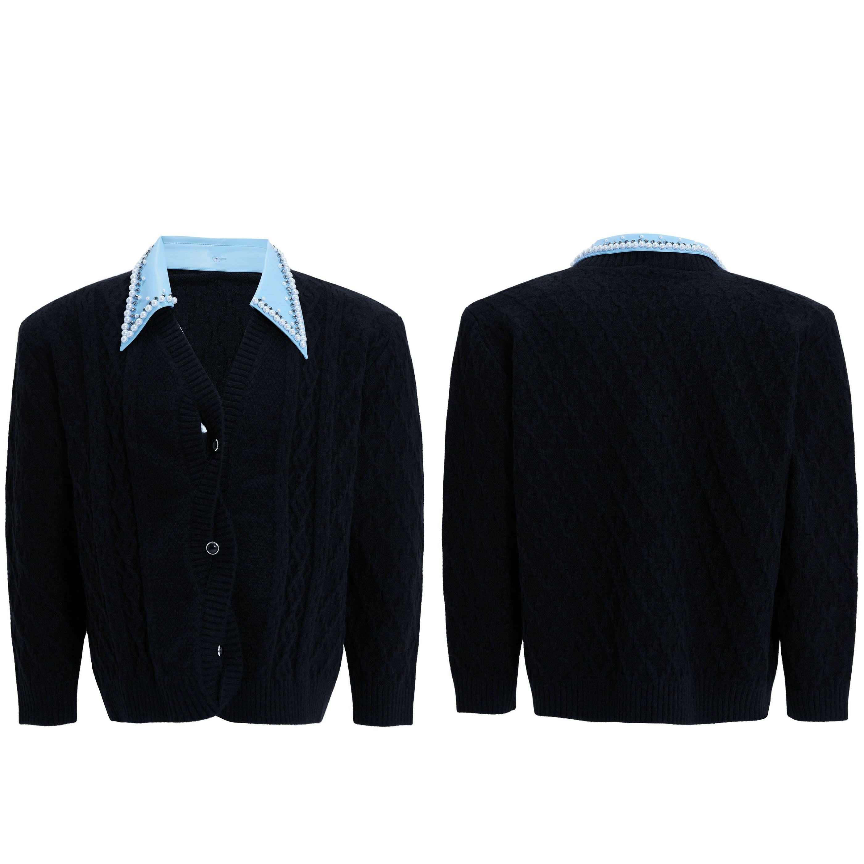 Cable Stud Collar Cardigan