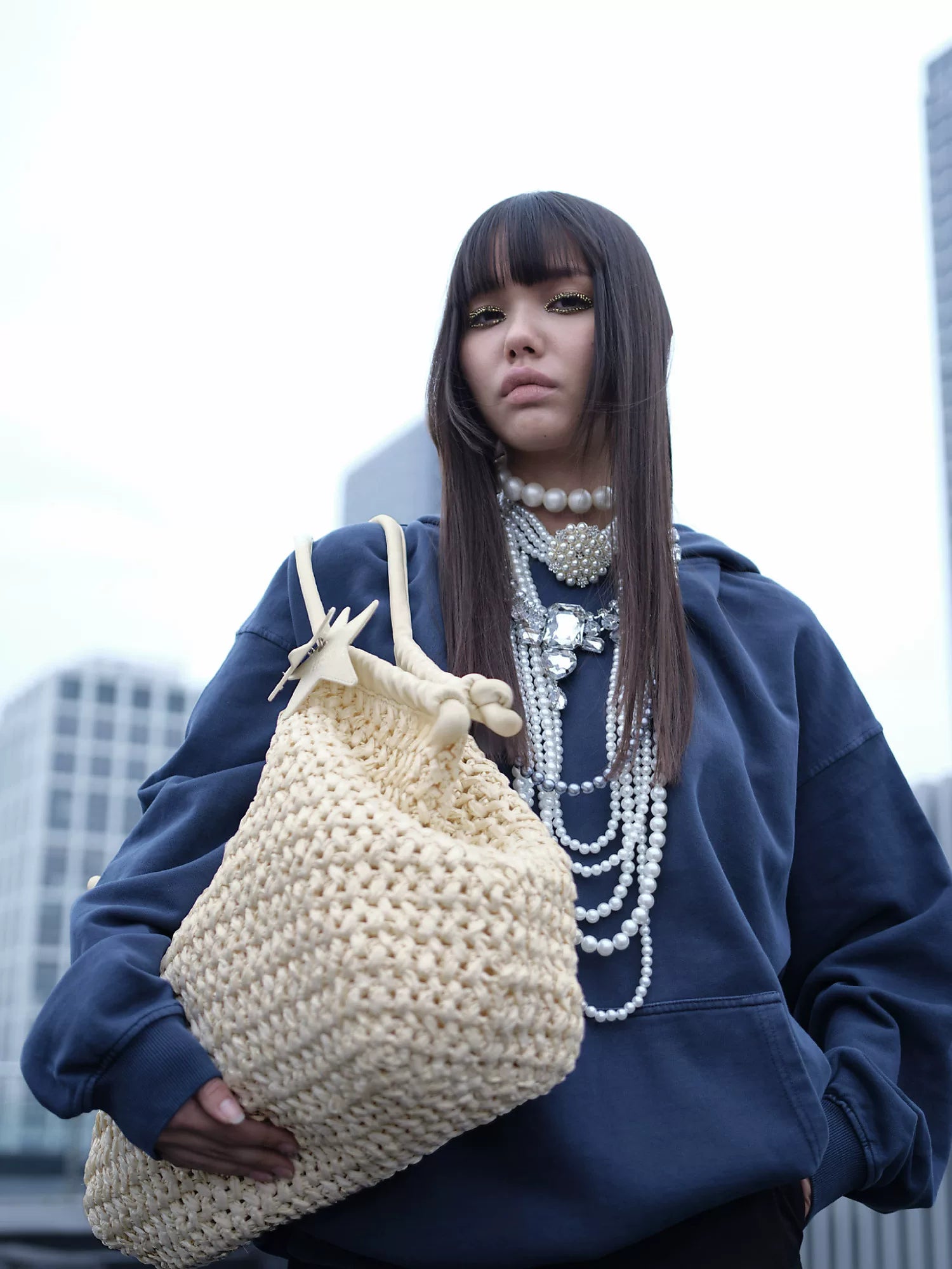 Star-Charm Woven Straw Hobo Tote - view 4