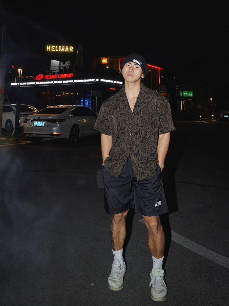 Black & Olive Abstract Pattern Short Sleeve Shirt