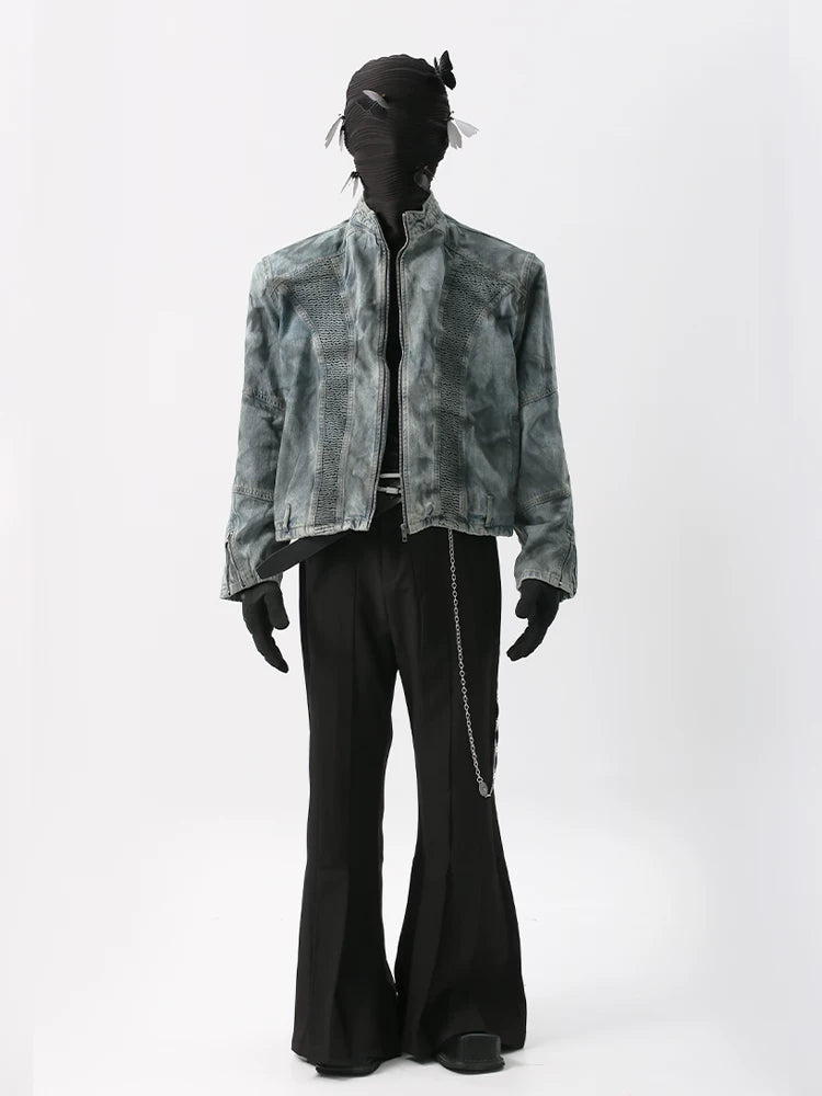 Wavedrift Textured Denim Moto Jacket