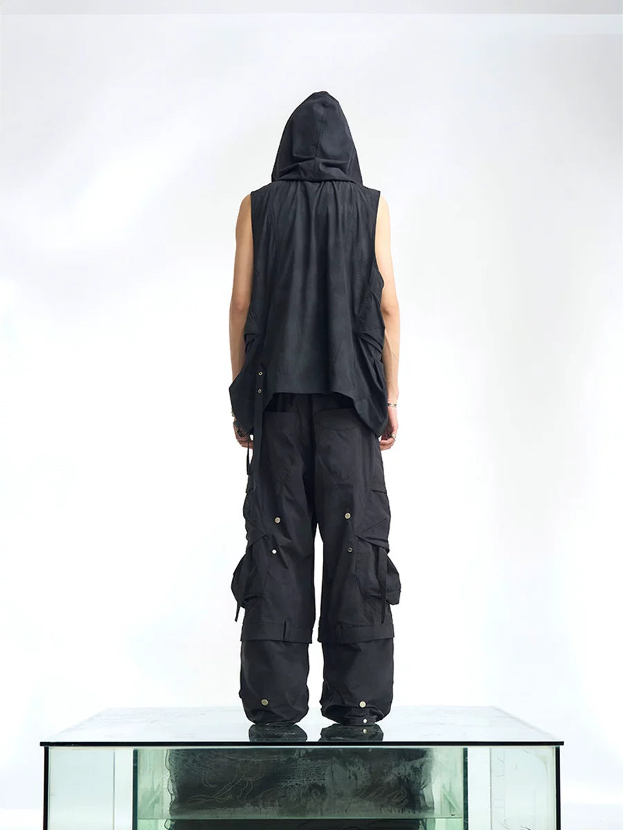 Draped Utility Hooded Zip Vest