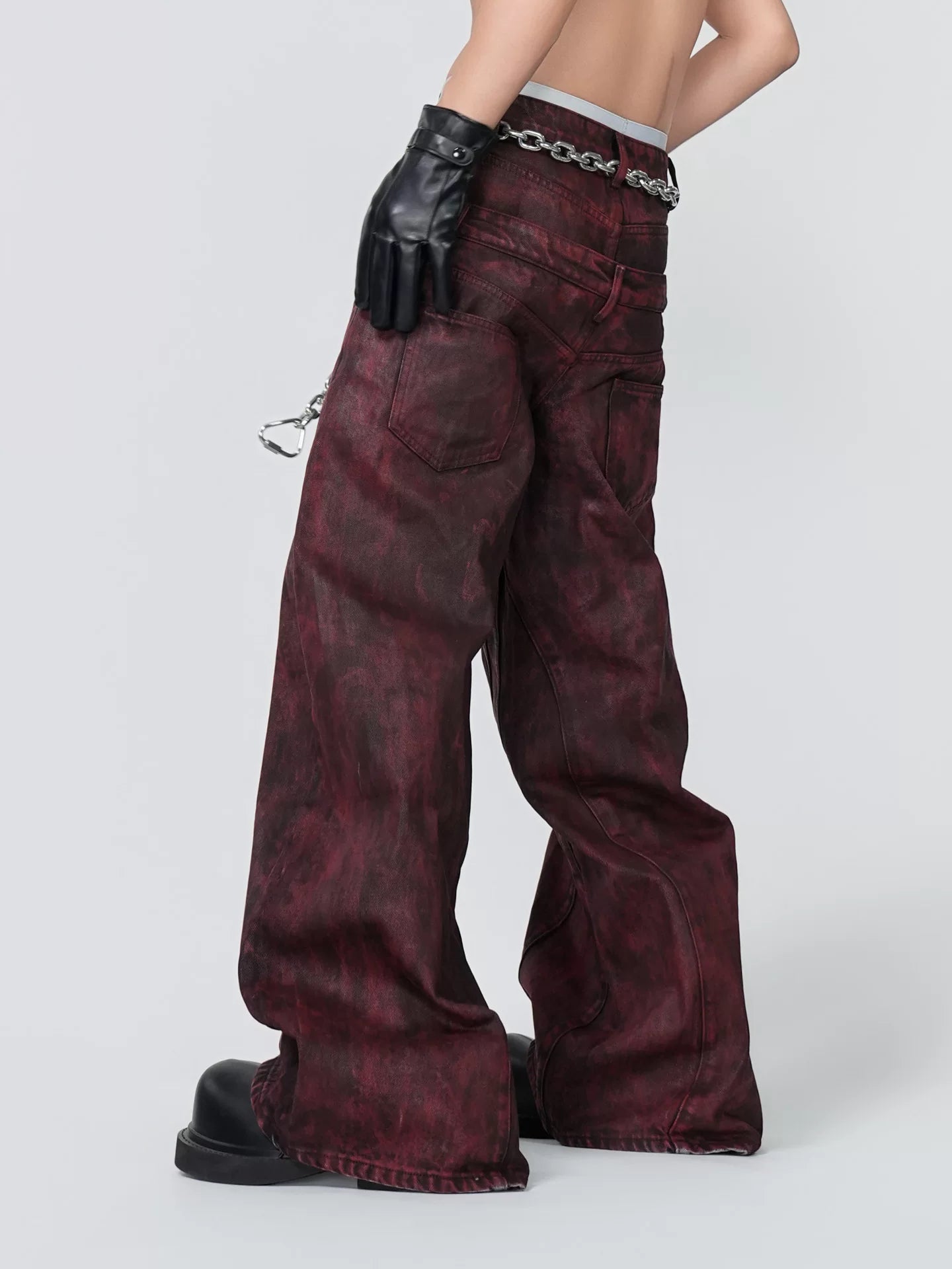 Crimson Haze Chain-Wash Wide Jeans