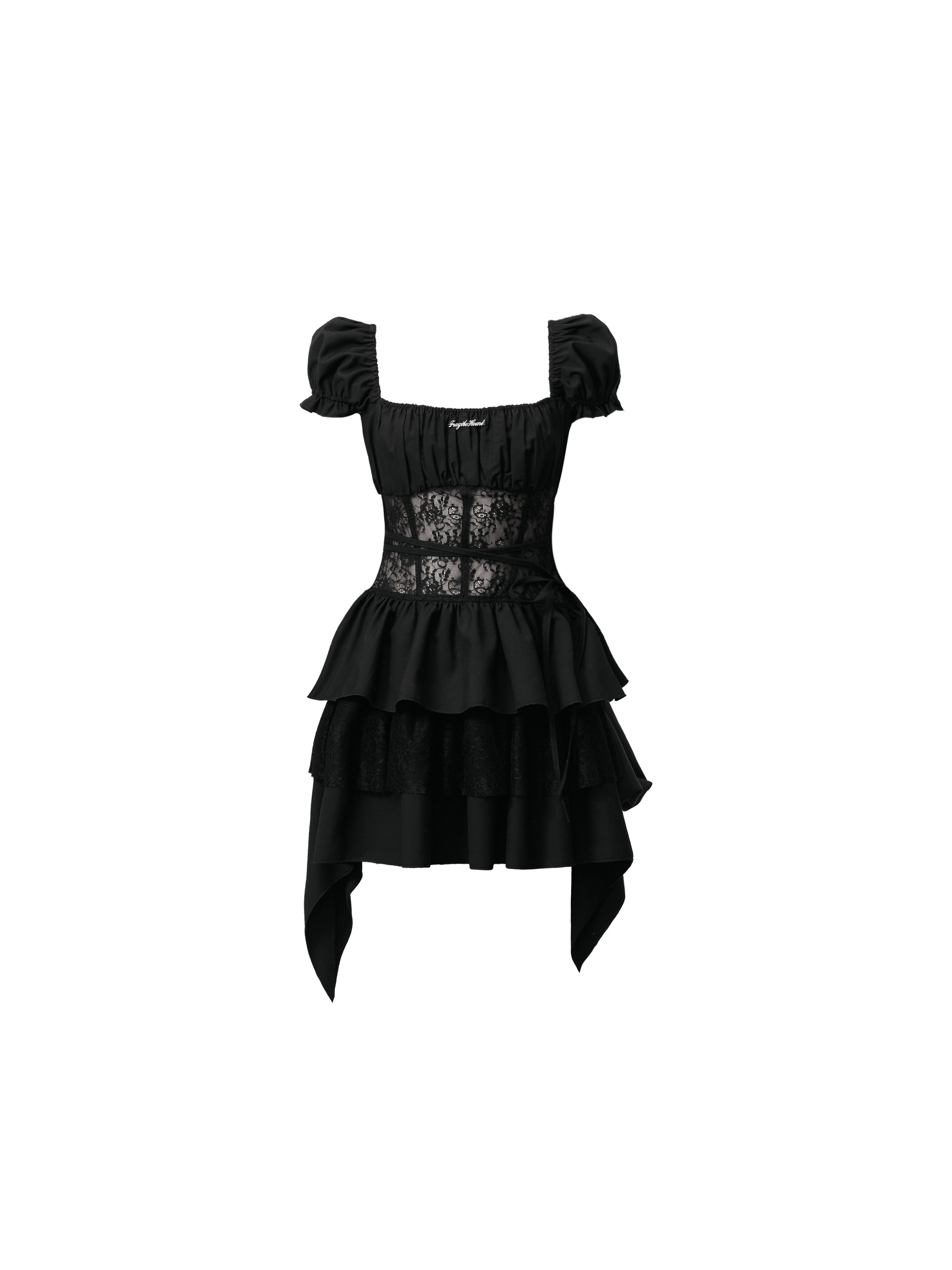 Gothic Lace-Bodice Puff Sleeve Tiered Ruffle Dress