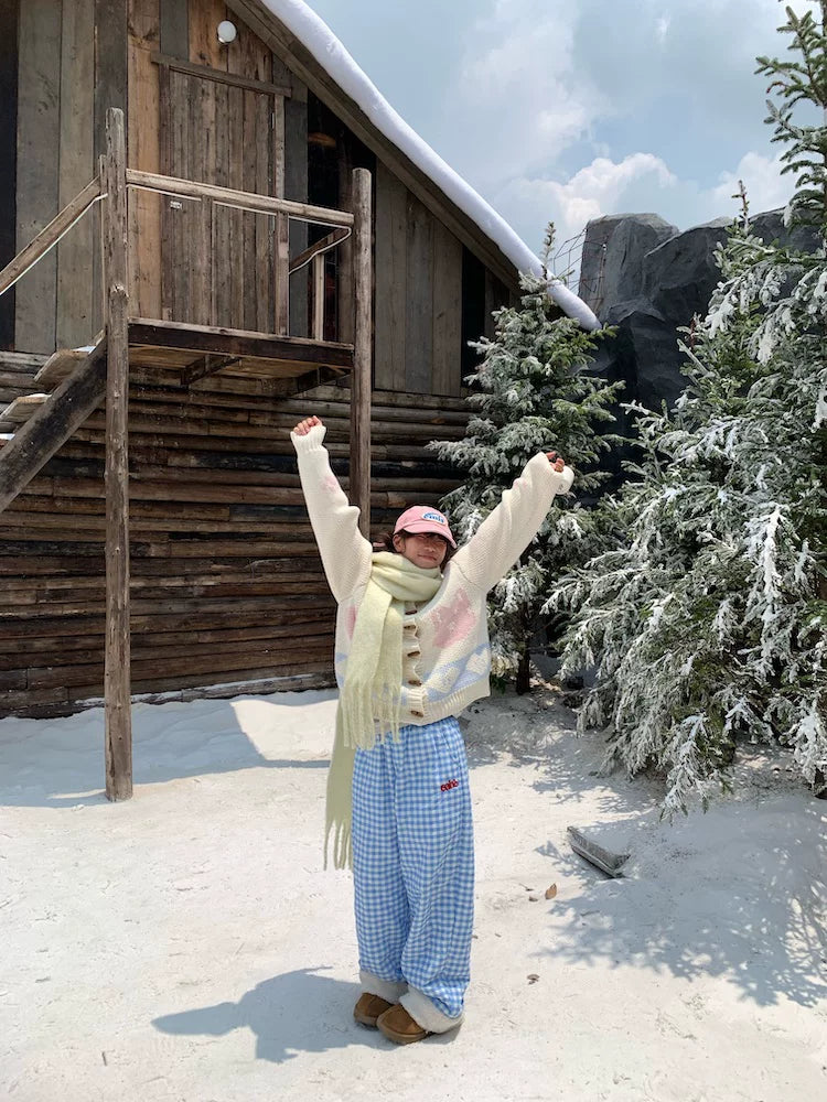 Cotton Candy Check Fleece Cuff Pants