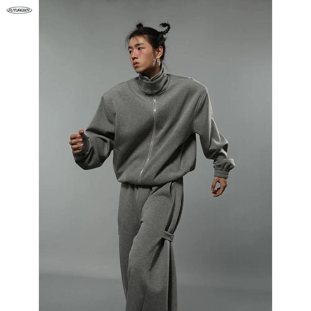 Stand Neck Zipper Jacket & Wide-leg  Sweatpants Setup