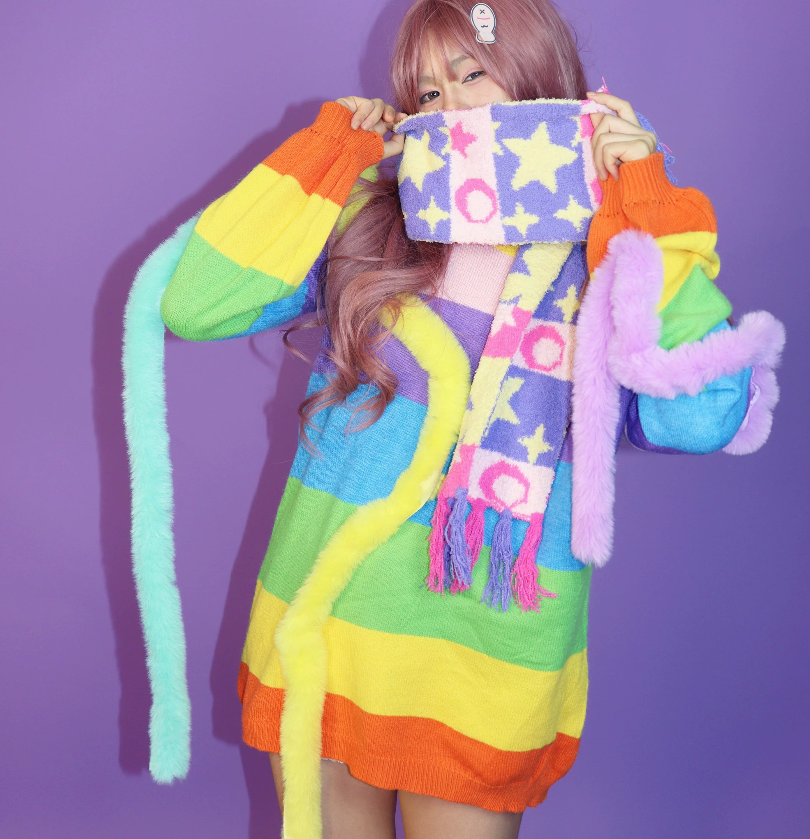 Pastel Star Pattern Knit Scarf