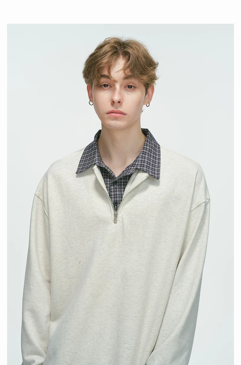 Layered Collar Half‑Zip Knit Pullover