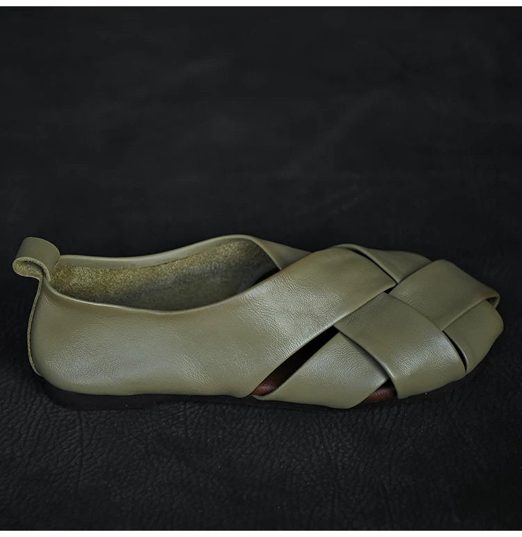 Olive Woven Cutout Ballet Flats
