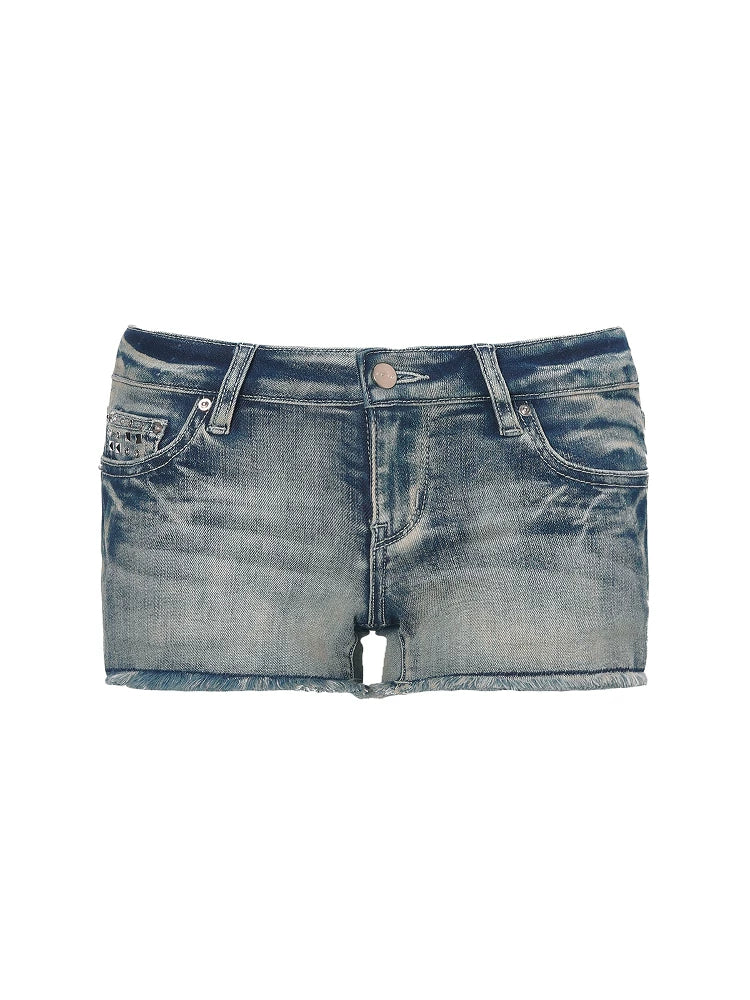 Rogue Crest Studded Cutoff Denim Shorts