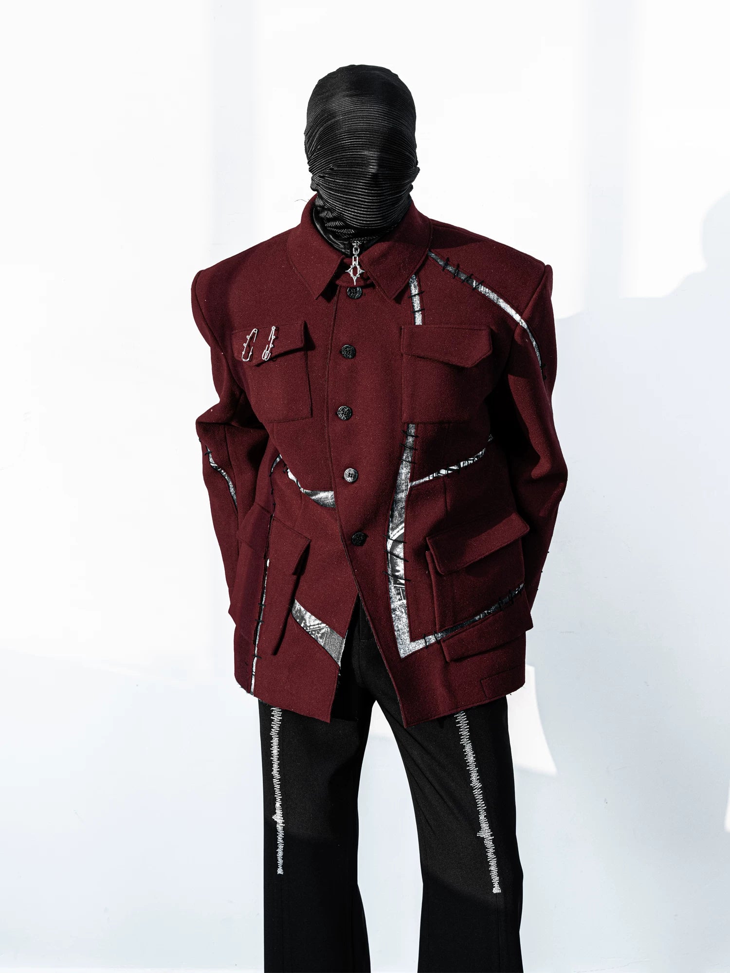 Crimson Voltage Traced Wool Field Jacket