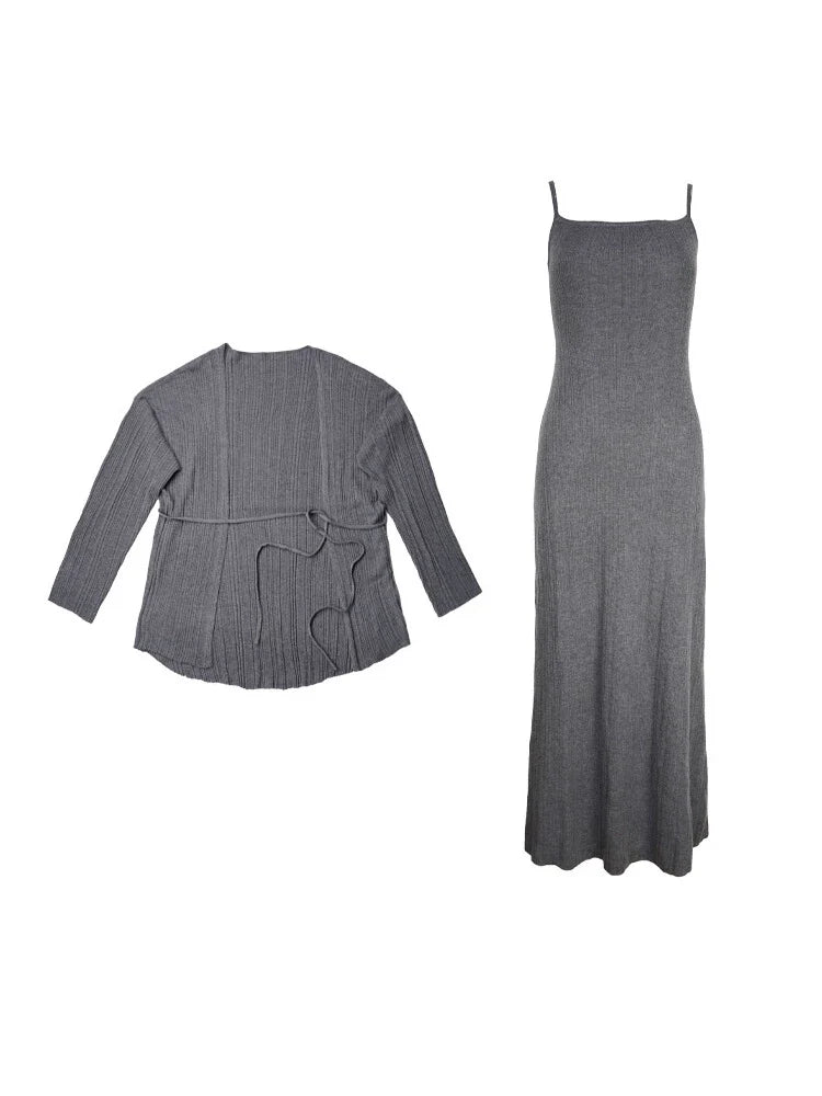 Knit Sleeveless Maxi Dress and Cardigan Setup
