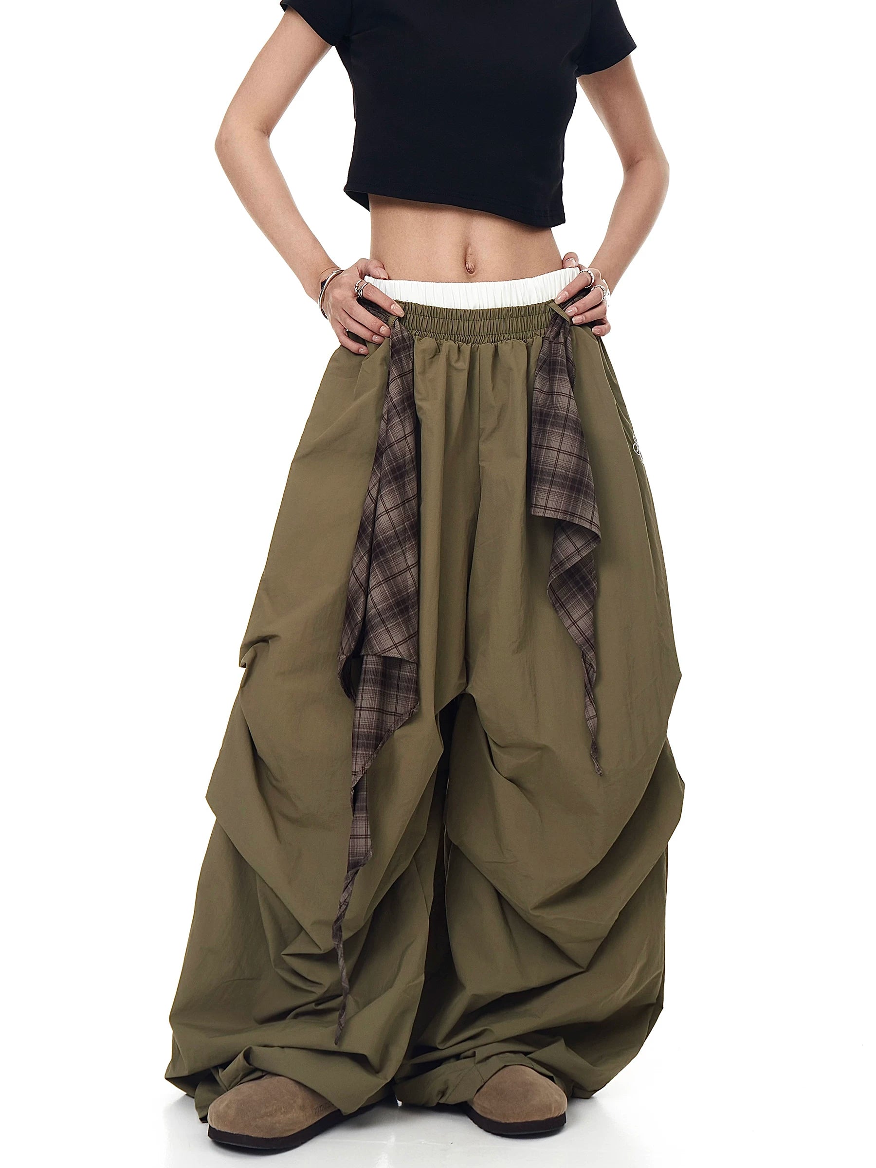 Plaid Shroud Parachute Skirt Pants