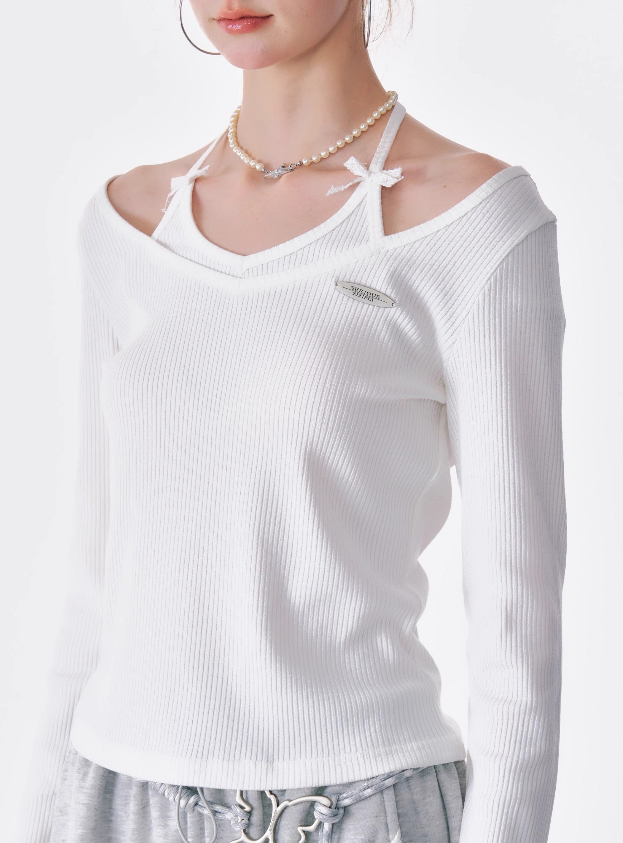 Bow Strap Cold Shoulder Top