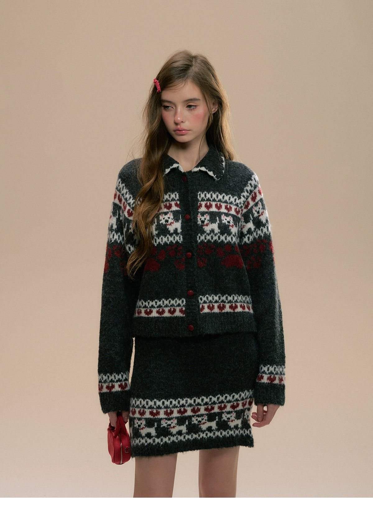 Fair Isle Knit Winter Sweater and Skirt Set