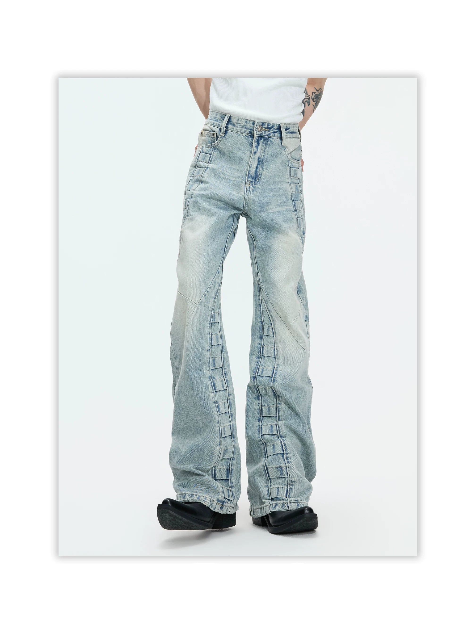 Paneled Seam Wide Leg Jeans