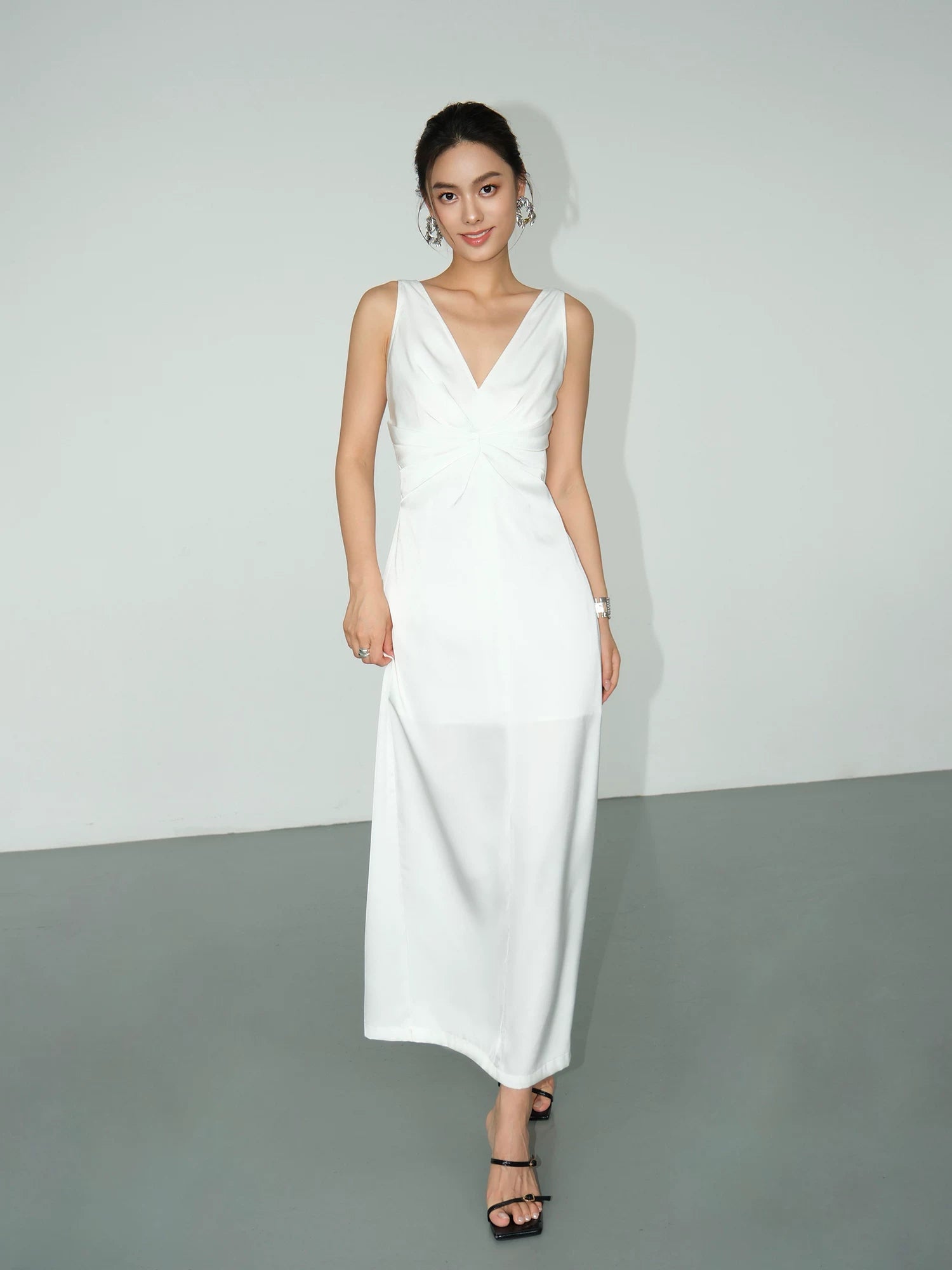 Twilight Drape Knot Satin Maxi Dress