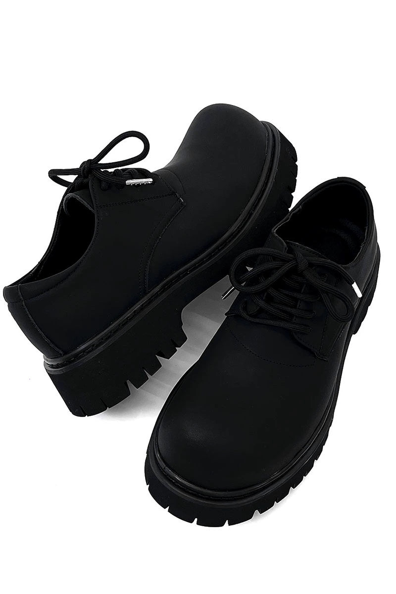 Chunky Black Matte and Glossy Platform Derby Shoes