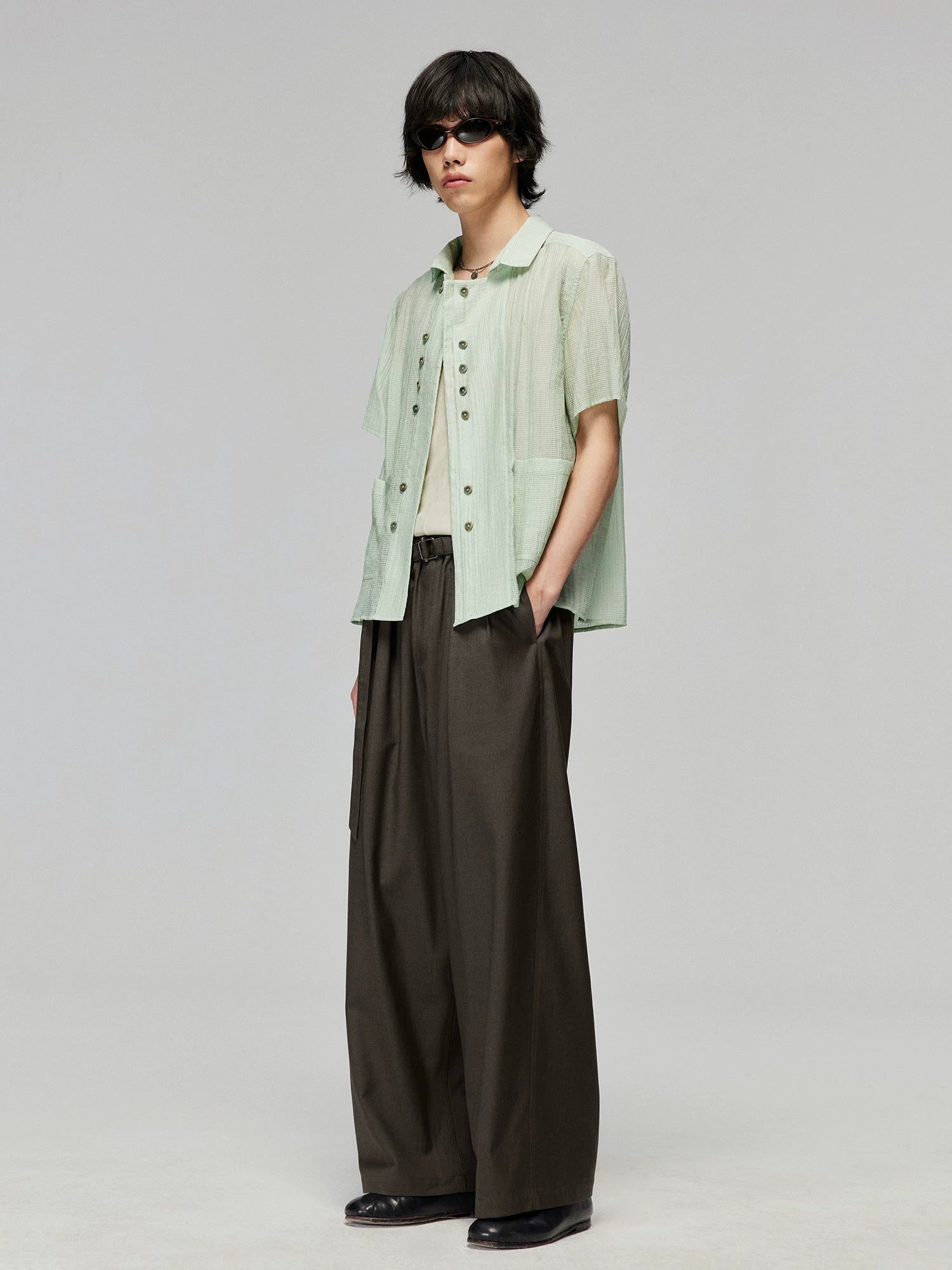 Umber Sash Pleat Wide Trousers