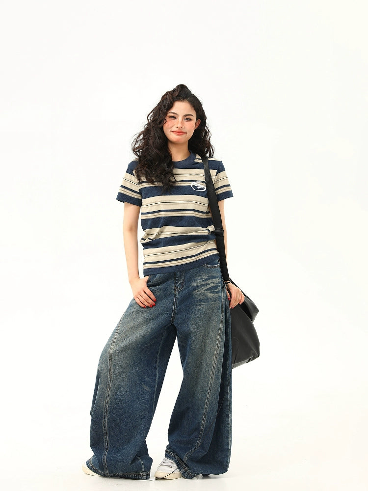 Navy Sand Vintage Stripe Tee