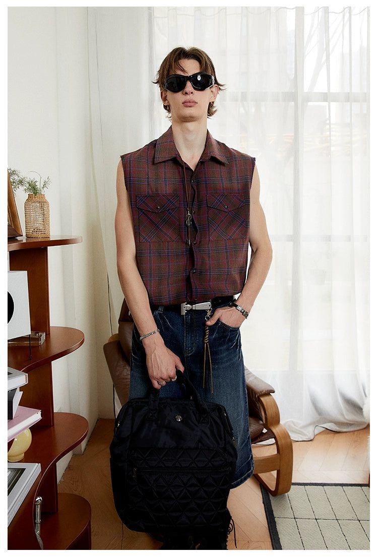 Plaid Vest with Faded Spots - chiclara