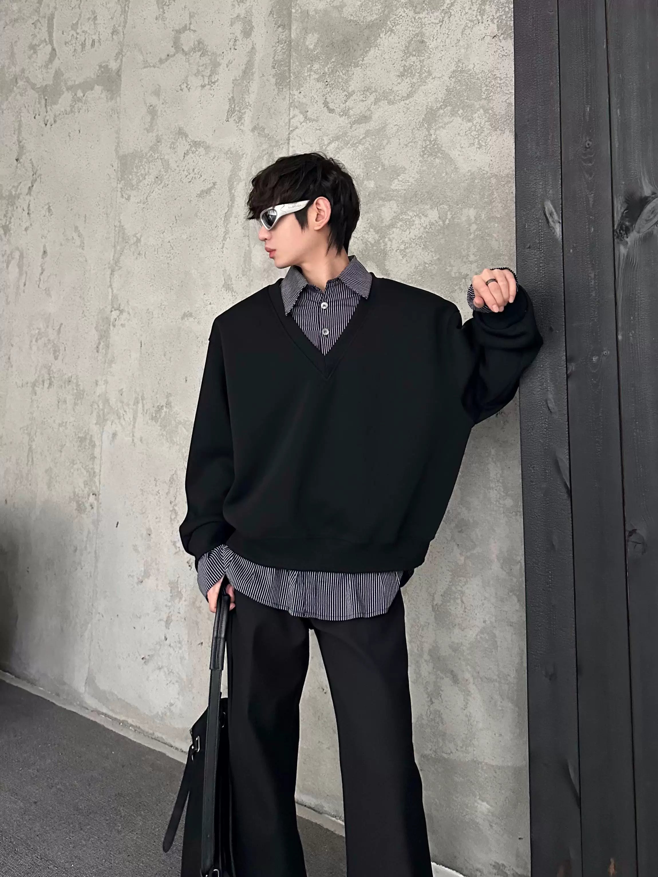 Ash Loft Layered V‑Neck Sweatshirt