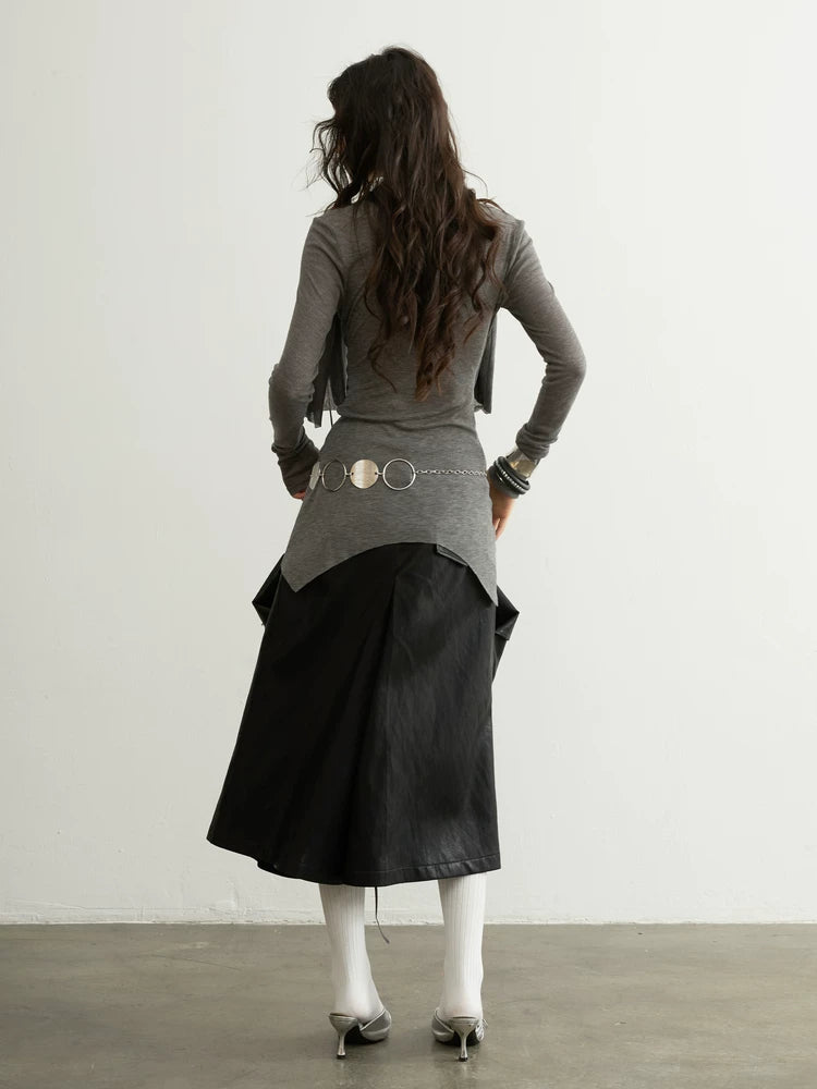 Charcoal Draped Asymmetric Layered Top