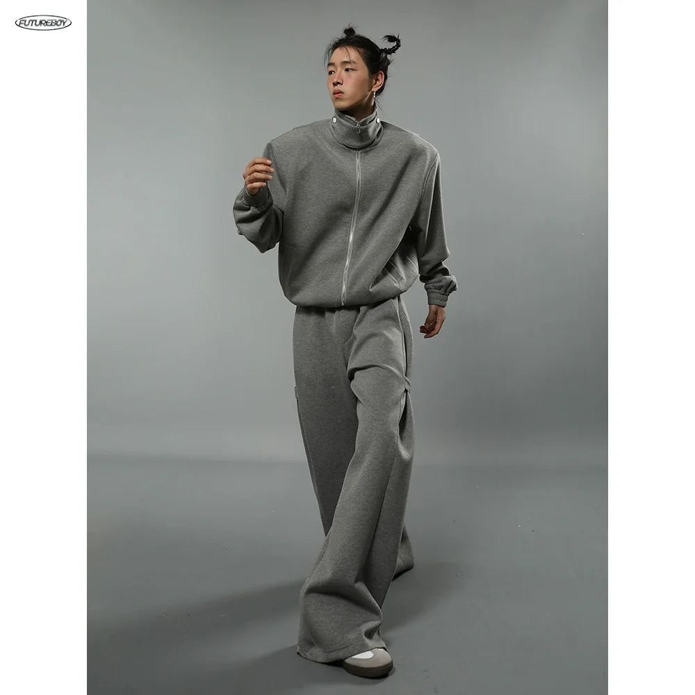 Stand Neck Zipper Jacket & Wide-leg  Sweatpants Setup