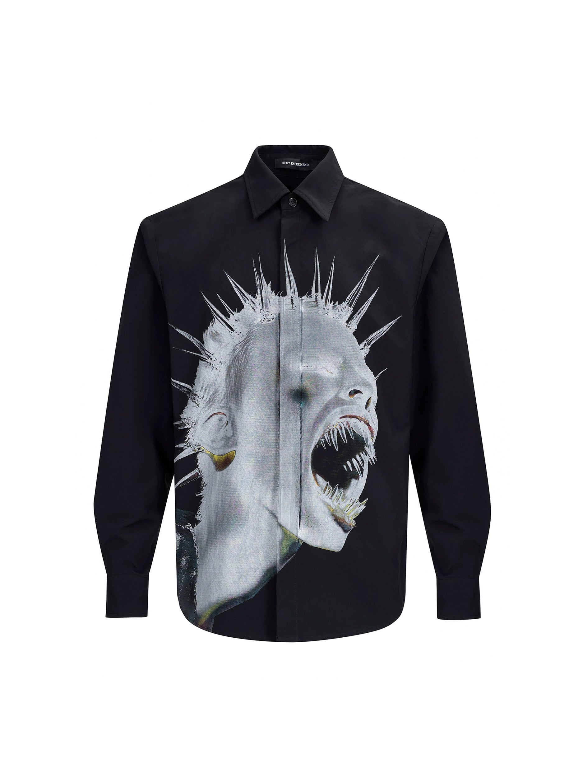 Button-Up Shirt with Punk Scream Graphic Print