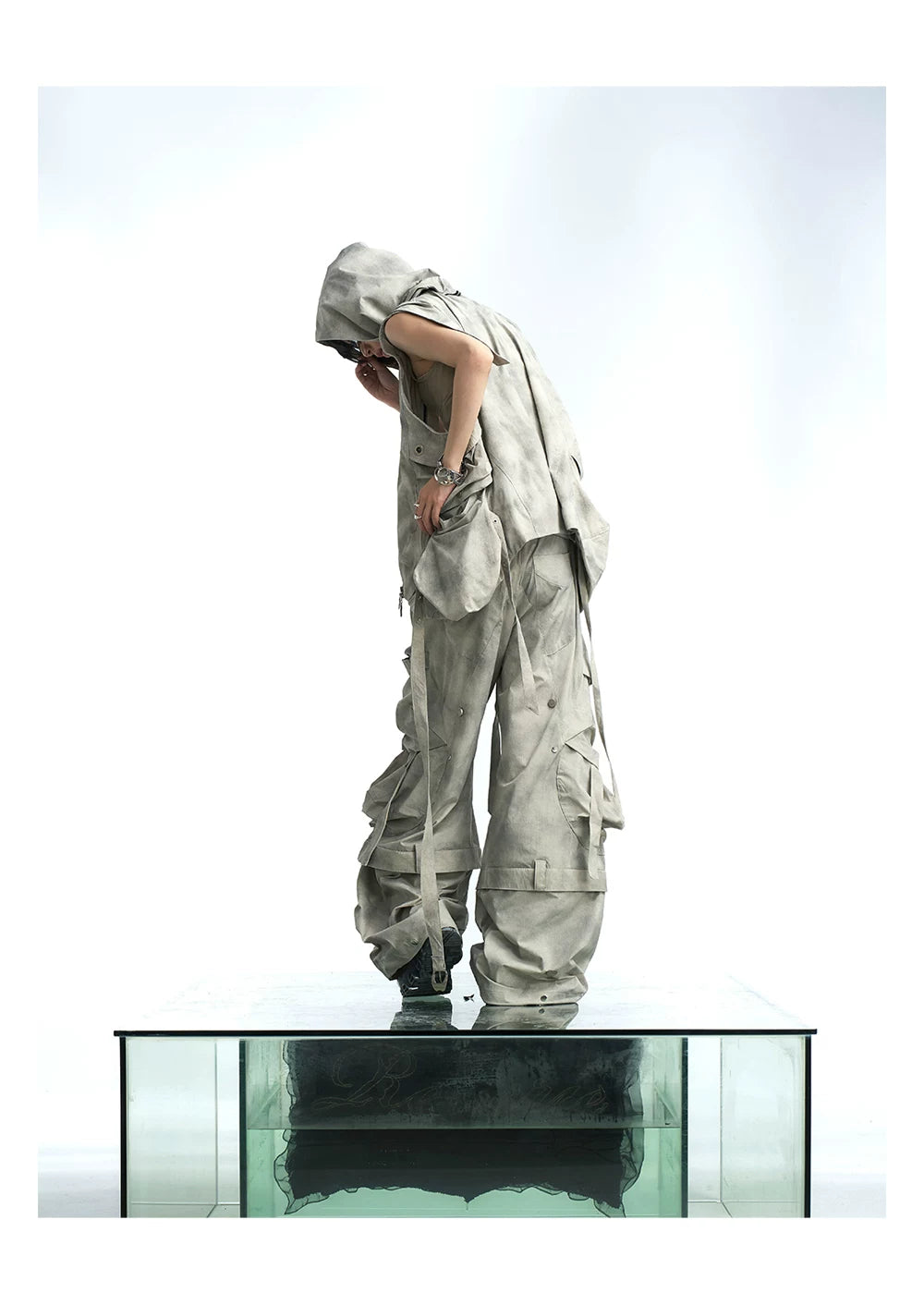 Draped Utility Hooded Zip Vest
