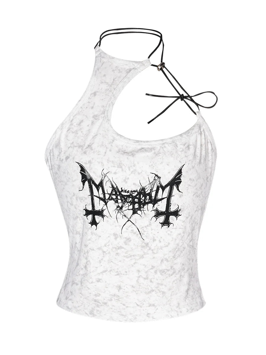 Nico Molly Gothic Metal Band Halter Top - White (Women's)