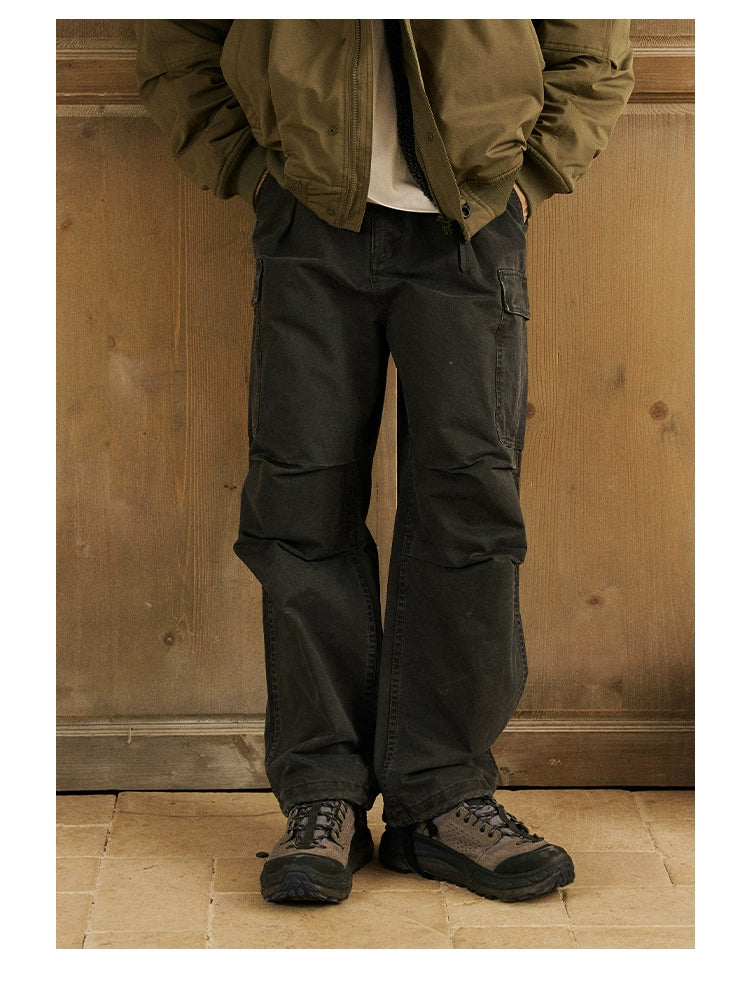 Military Green Straight Cargo Pants