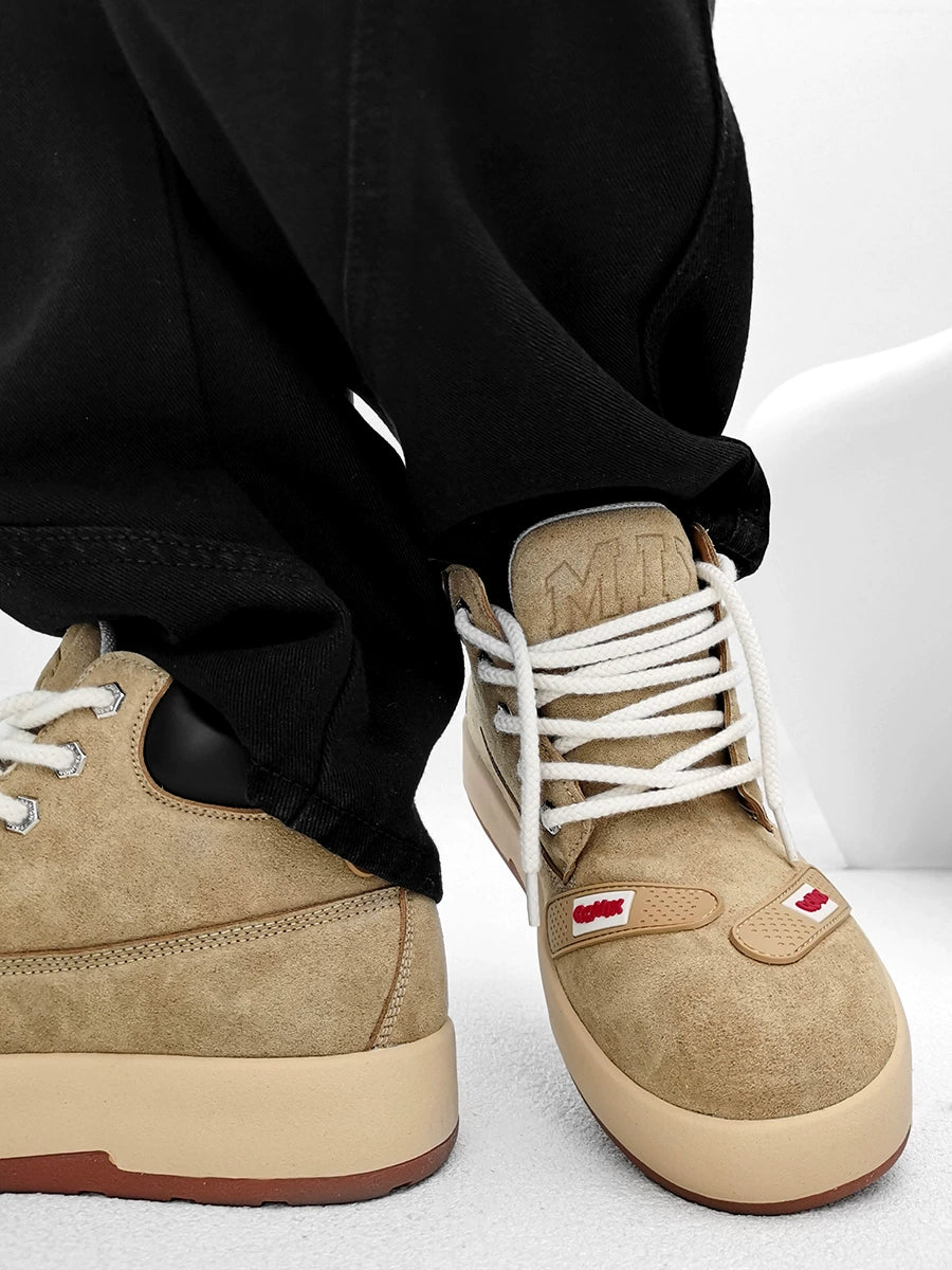 Beige Suede Chunky Platform Sneakers with Gum Sole