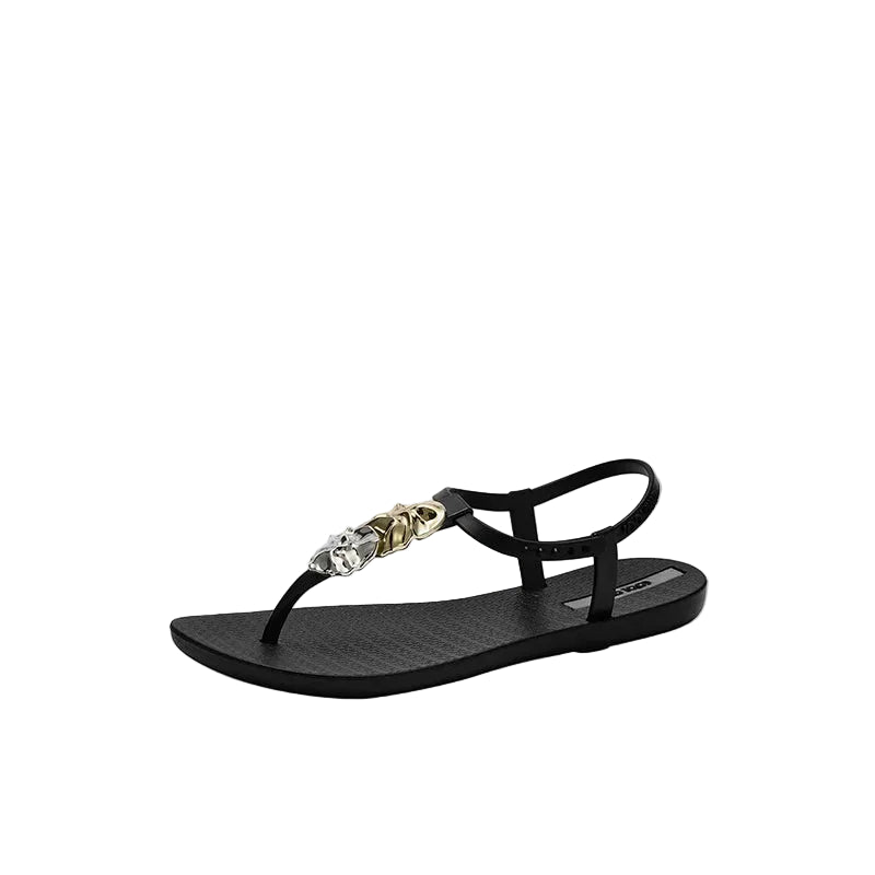 Sculpted Metallic Charm Thong Sandals