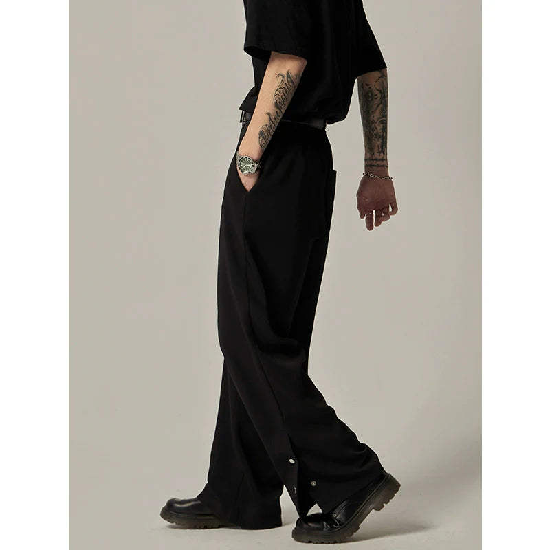 Wide-Leg Snap-Hem Dress Pants