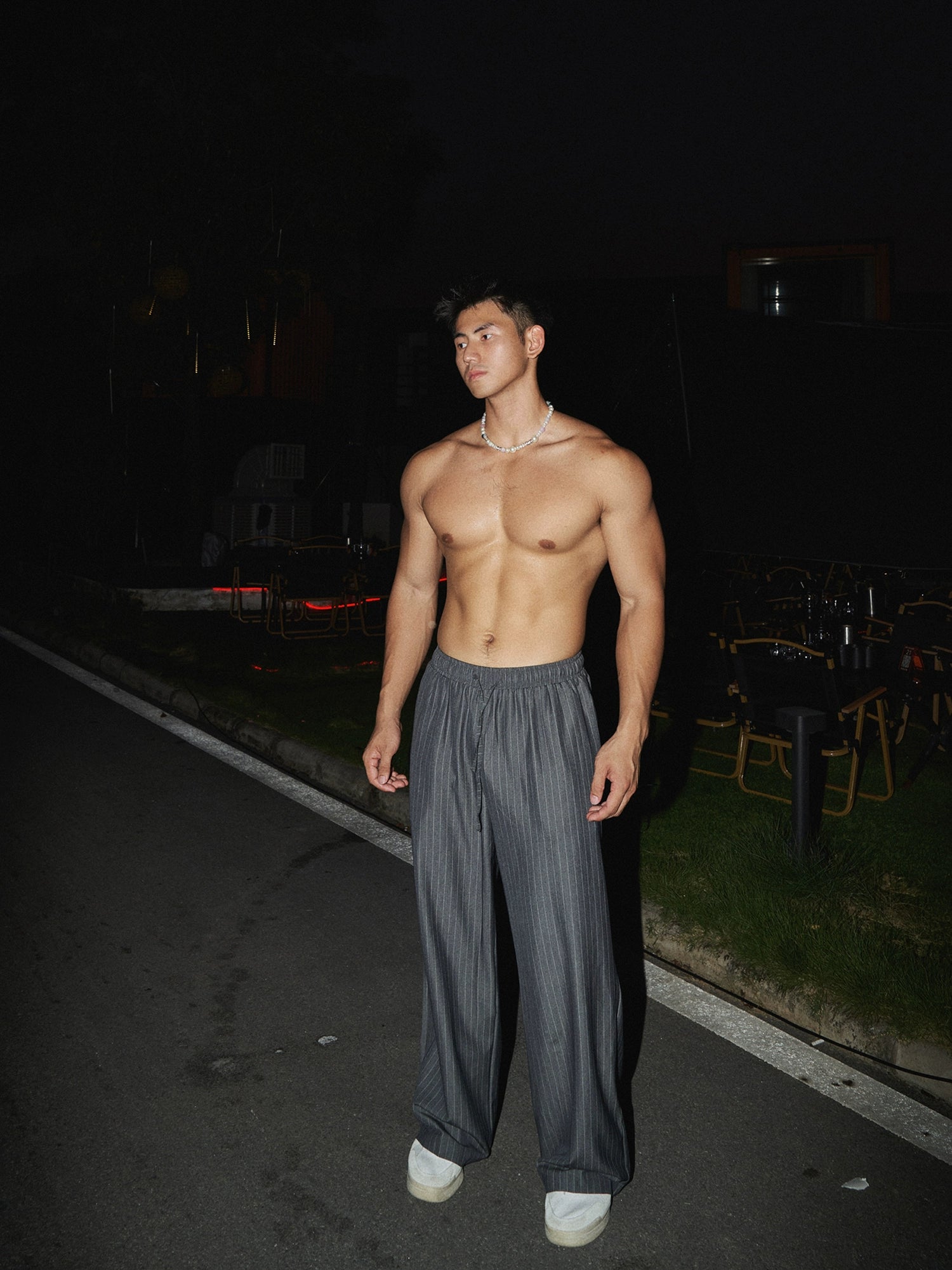 Striped Henley Leisure Shirt and Pants Setup