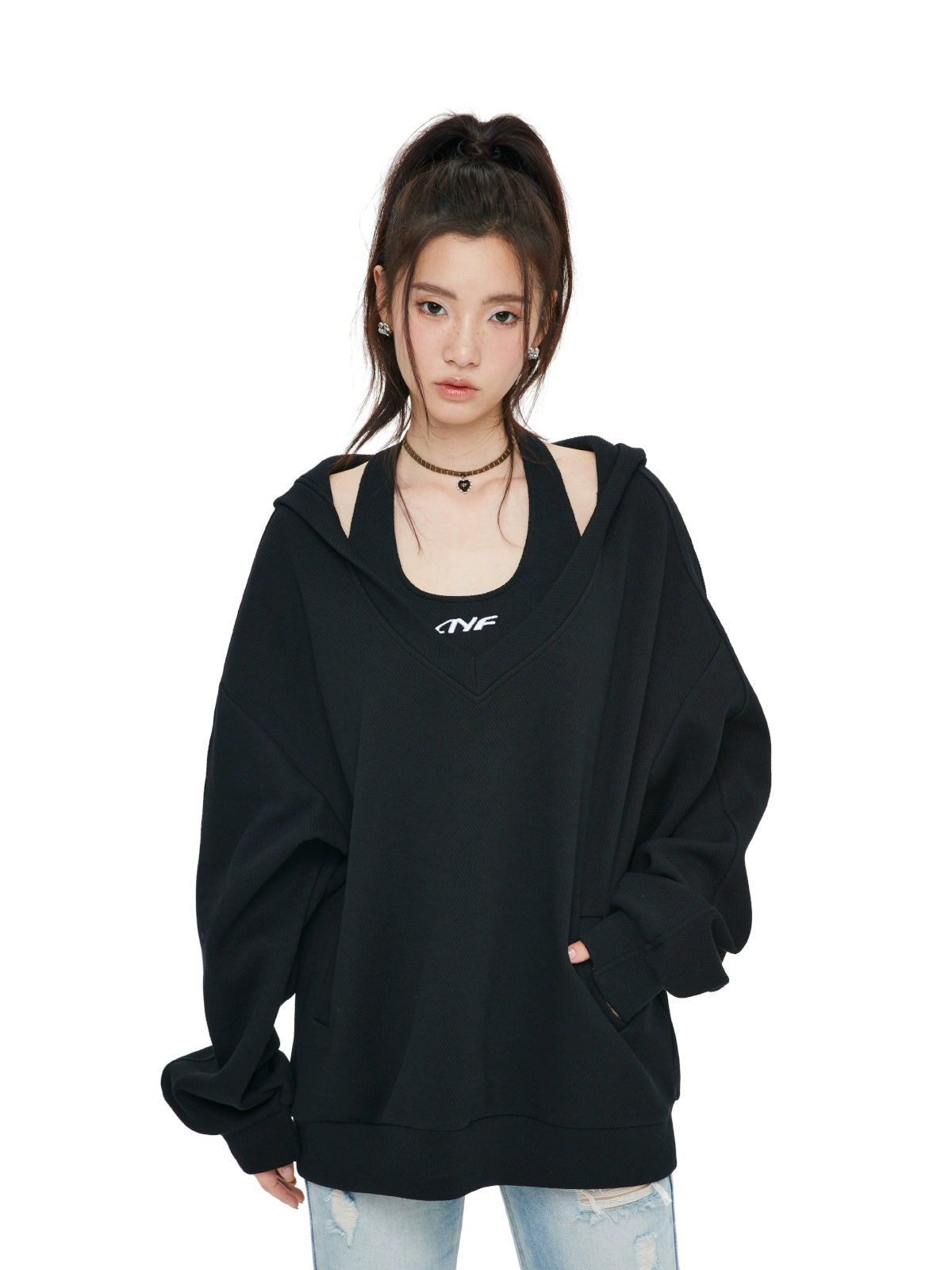 Oversized V-Neck Sweatshirt