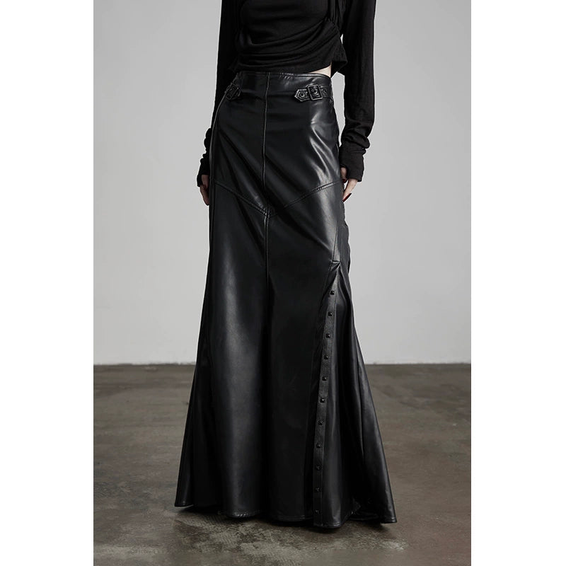 Black Leather Skirt with Slit